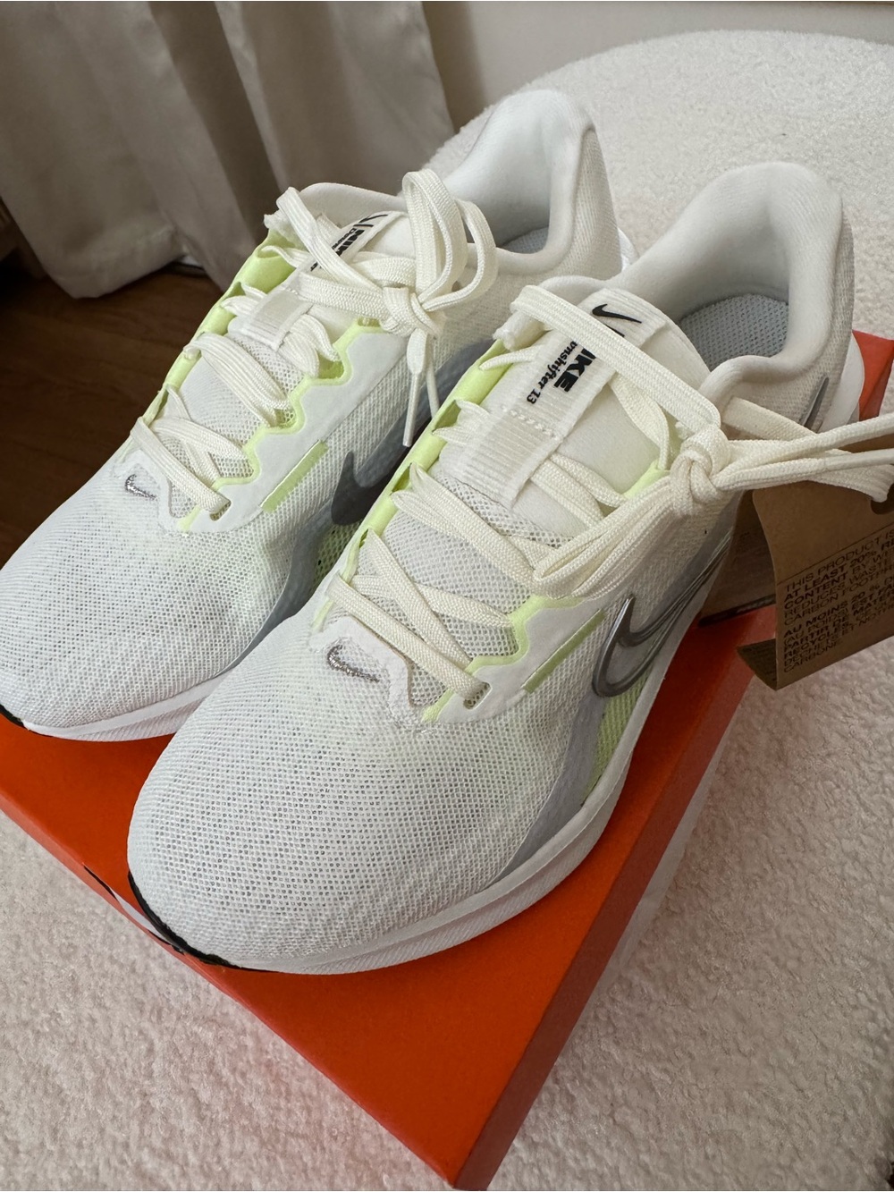 Nike White Sneakers with Neon Lime Highlights
